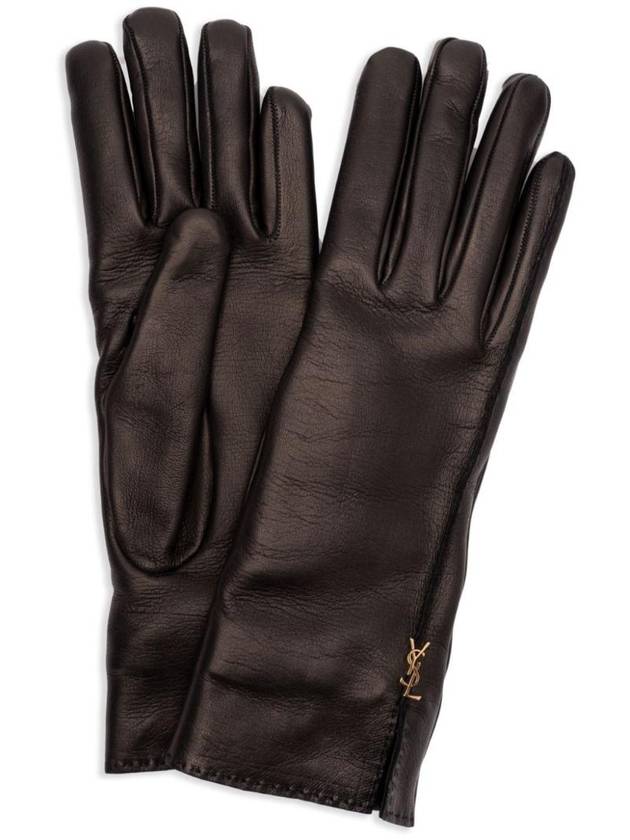 Luxury Saint Laurent Trending 2026 Cassandre Leather Gloves Black