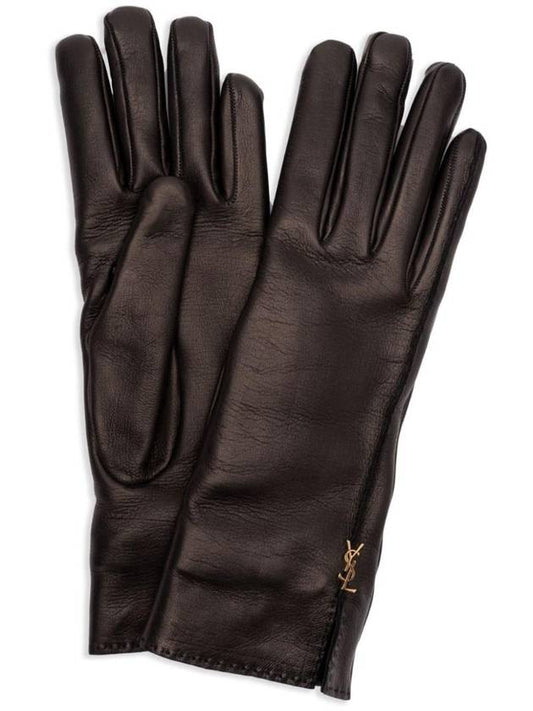 Luxury Saint Laurent Trending 2026 Cassandre Leather Gloves Black