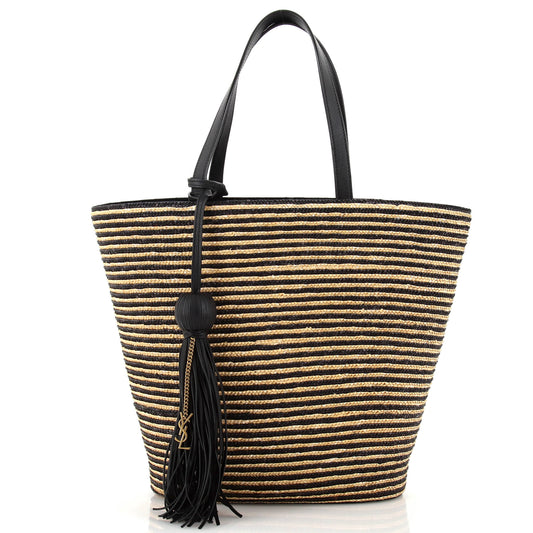 Luxury Saint Laurent Trending 2025 Panier Tassel Basket Tote Striped Raffia Small