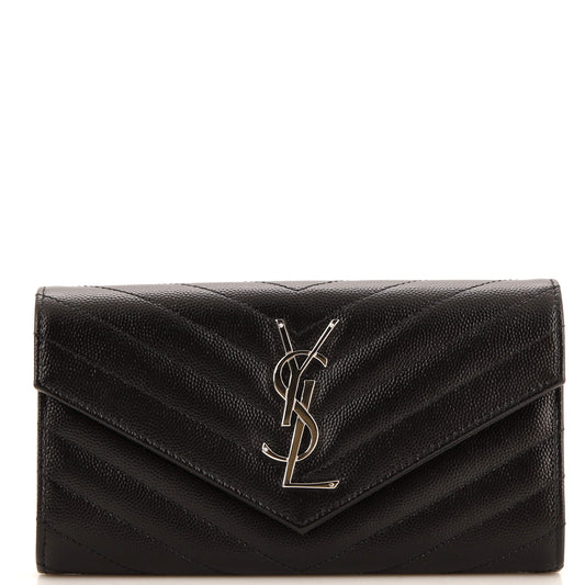 Luxury Saint Laurent Trending 2026 Classic Monogram Flap Wallet Matelasse Chevron Leather Large