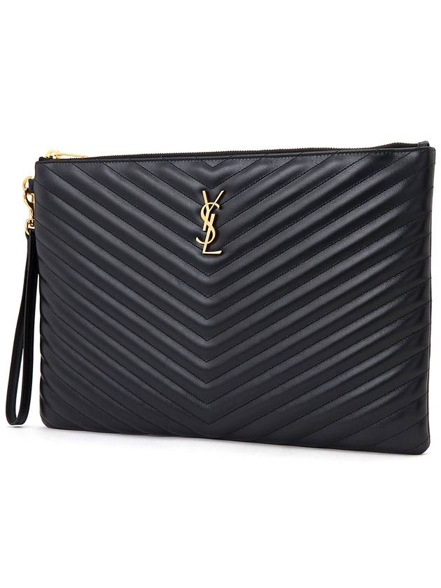 Luxury Saint Laurent Trending 2026 Matelasse Leather Document Holder Black