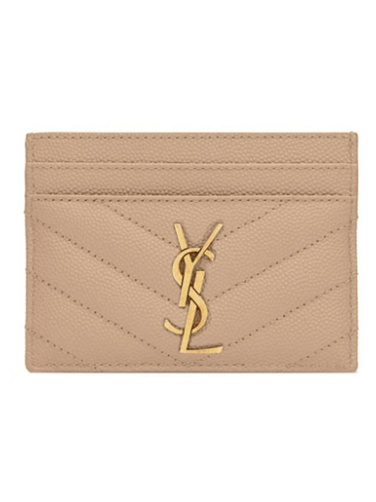 Luxury Saint Laurent Trending 2026 Gold Hardware Matelasse Caviar Leather Card Wallet Dark Beige