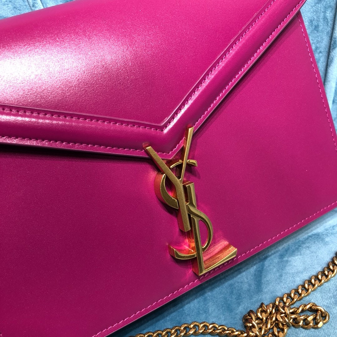 Yves Saint Laurent Cassandra Medium Chain Bag Dark Pink.7in/