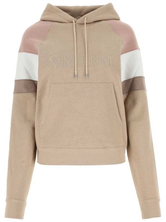 Luxury Saint Laurent Trending 2026 Front Logo Cotton Hoodie Beige