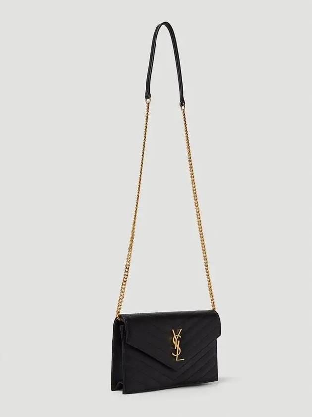 Luxury Saint Laurent Trending 2026 Grain De Poudre Embossed Envelope Chain Long Wallet Black
