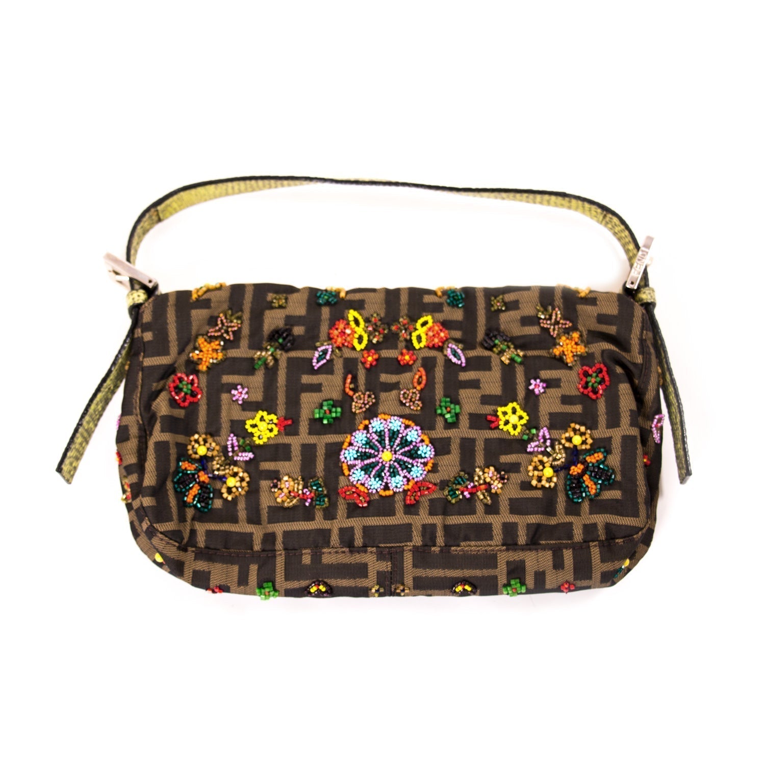 Fendi Floral Beaded Zucca Mini Baguette