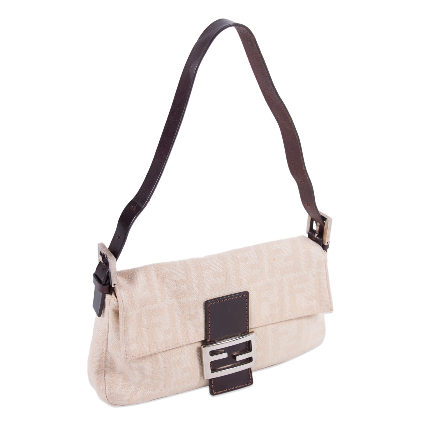 Fendi Natural Canvas Small Baguette