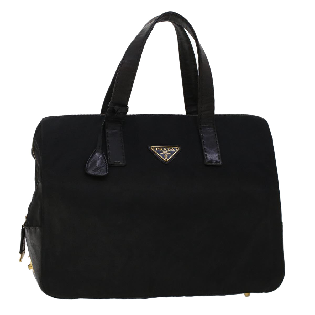 Prada Hand Bag Nylon Leather Black
