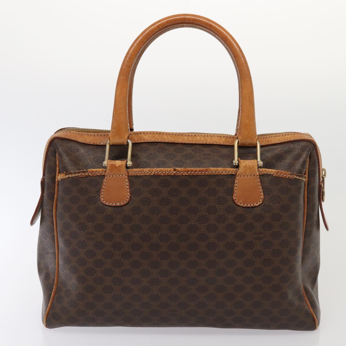 Luxury CELINE Macadam Canvas Shoulder Bag Hand Bag PVC Leather 2Set Brown fm3566