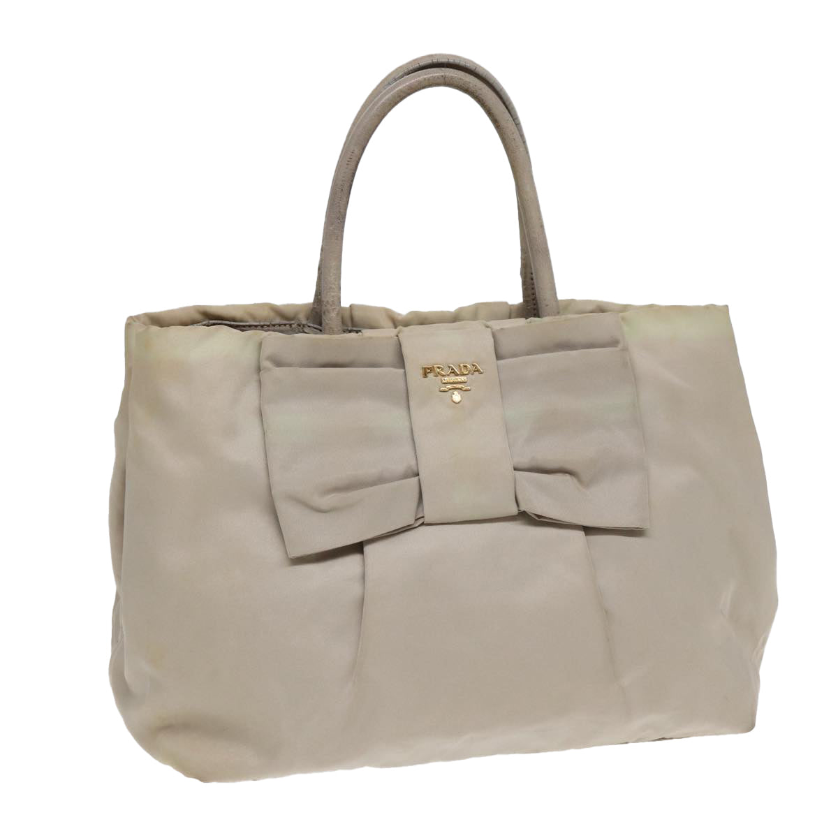 PRADA Hand Bag Nylon Beige Gold Auth
