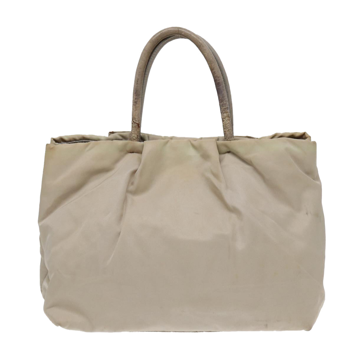 PRADA Hand Bag Nylon Beige Gold Auth