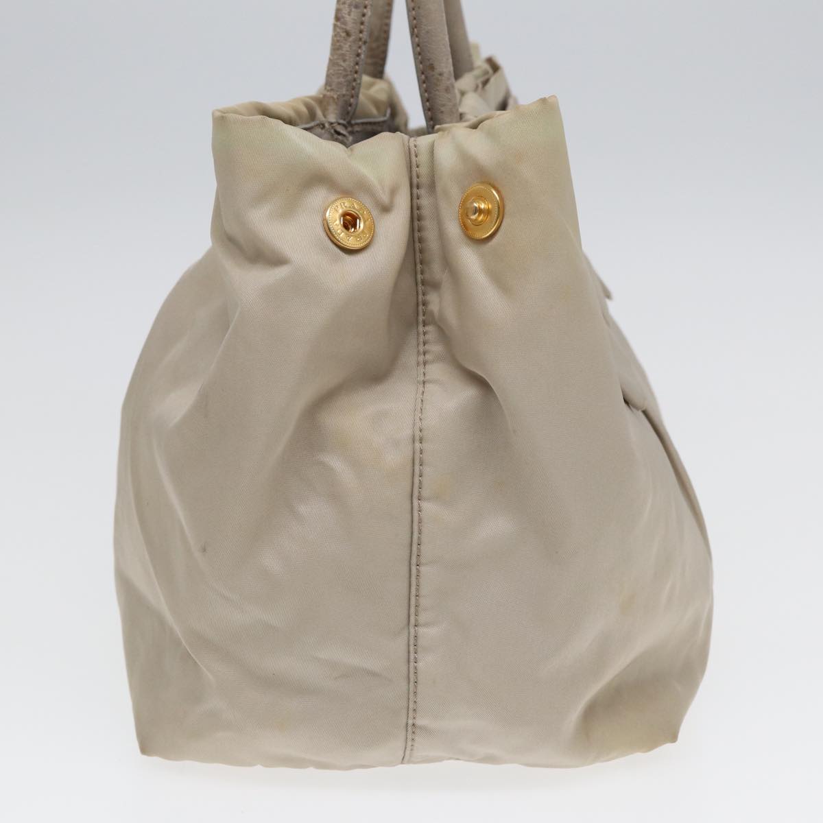 PRADA Hand Bag Nylon Beige Gold Auth