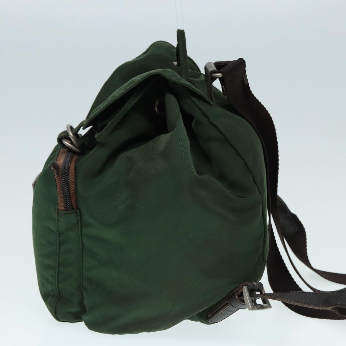 PRADA Backpack Nylon Khaki Brown Silver Auth