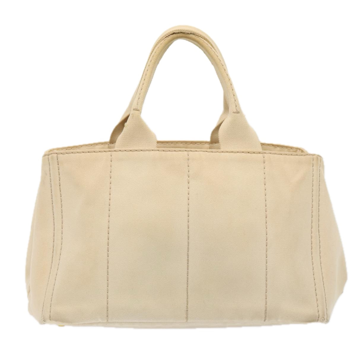 PRADA Canapa MM Hand Bag Canvas White Gold Auth