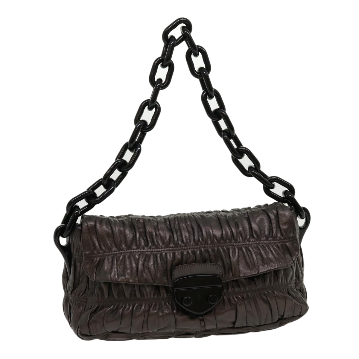 Prada Chain Shoulder Bag Leather Brown