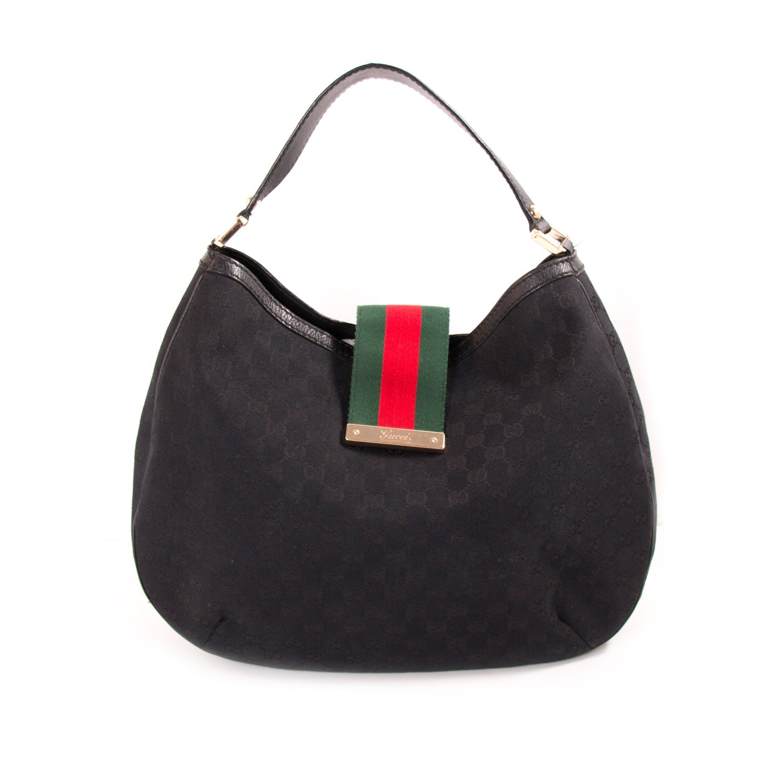 Gucci Black Leather Canvas Shoulder Bag Style 1