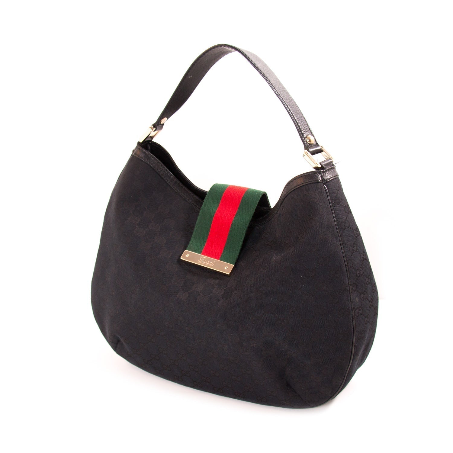 Gucci Black Leather Canvas Shoulder Bag Style 1