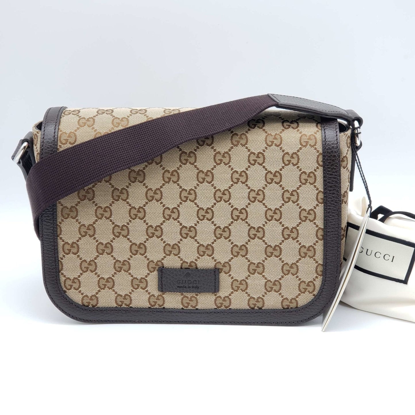 Gucci Brown Leather Canvas Crossbody Style 1