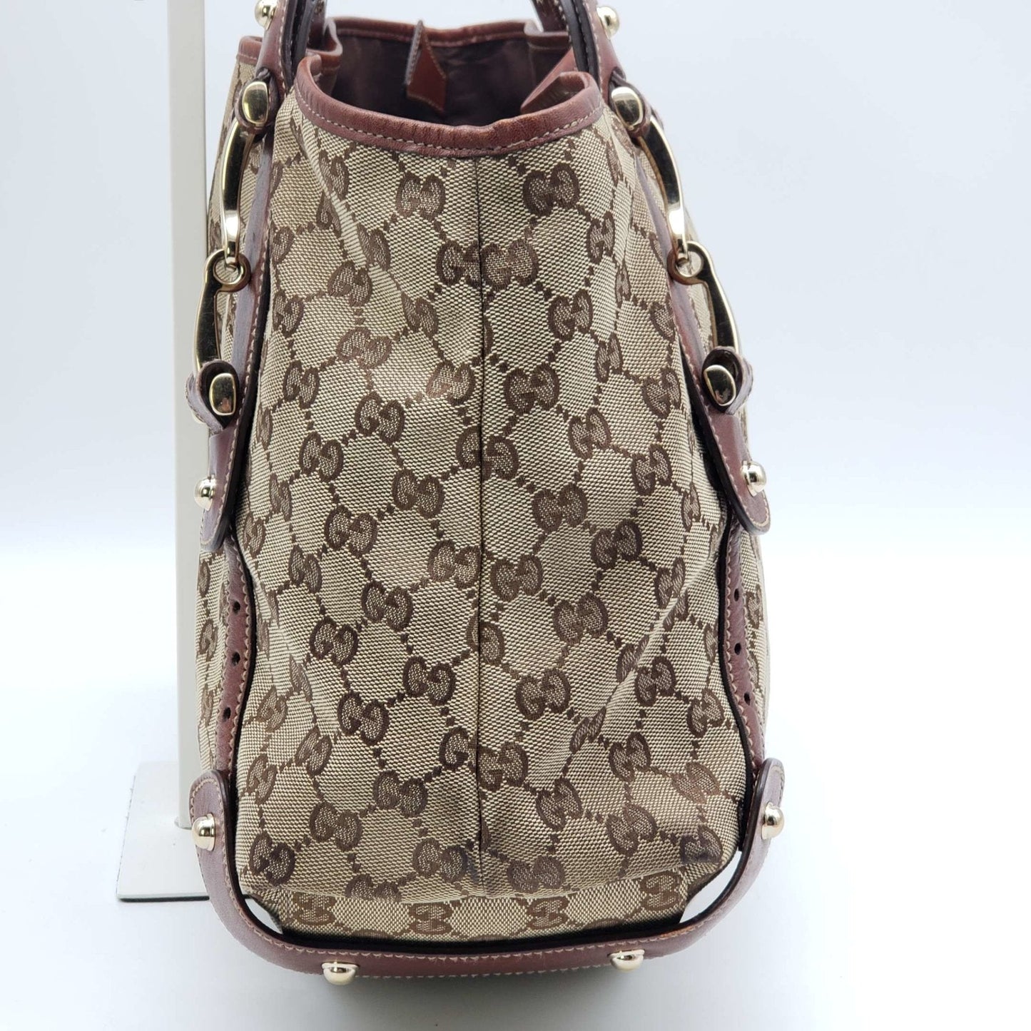 Gucci Brown Leather Canvas Shoulder Bag Style 1