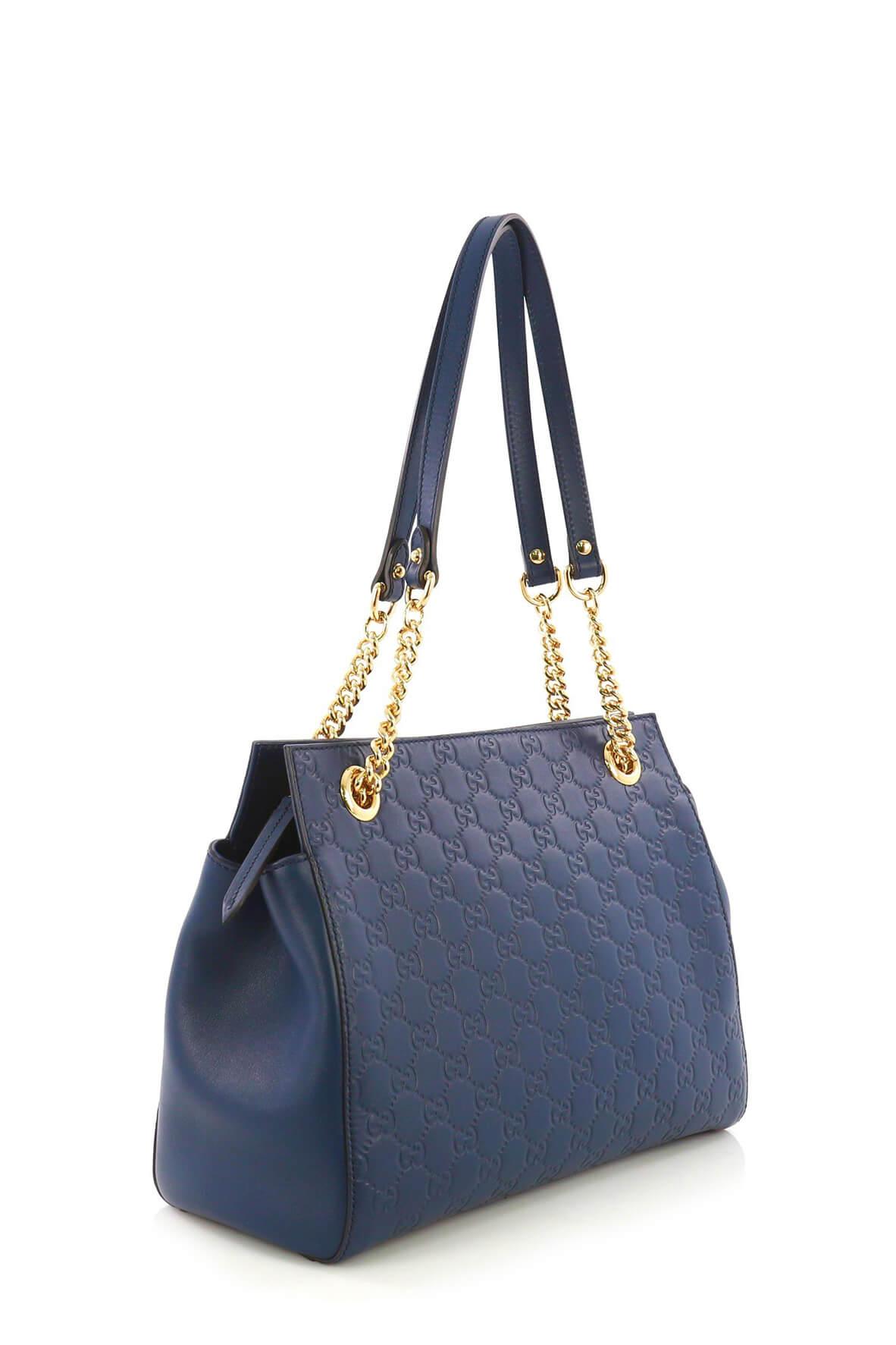 Gucci Guccissima Navy Leather Chain Shoulder Bag