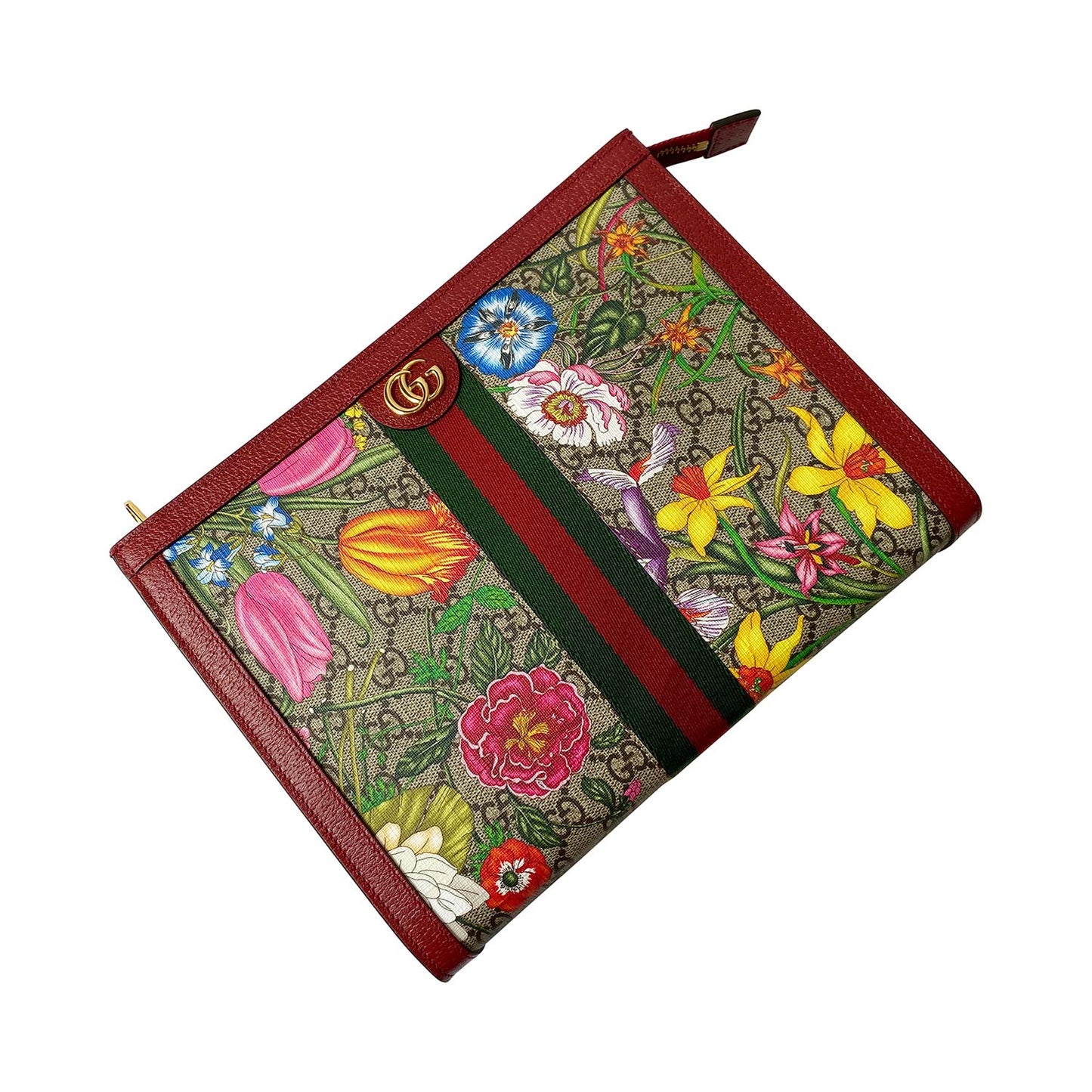 Gucci Flora Leather Canvas Clutch