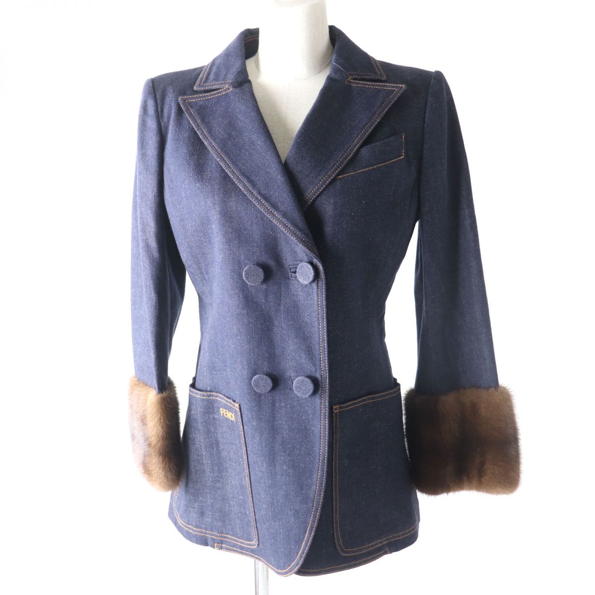 FENDI Denim Jacket 98% cotton, 2% elastane Indigo x brown Women 40