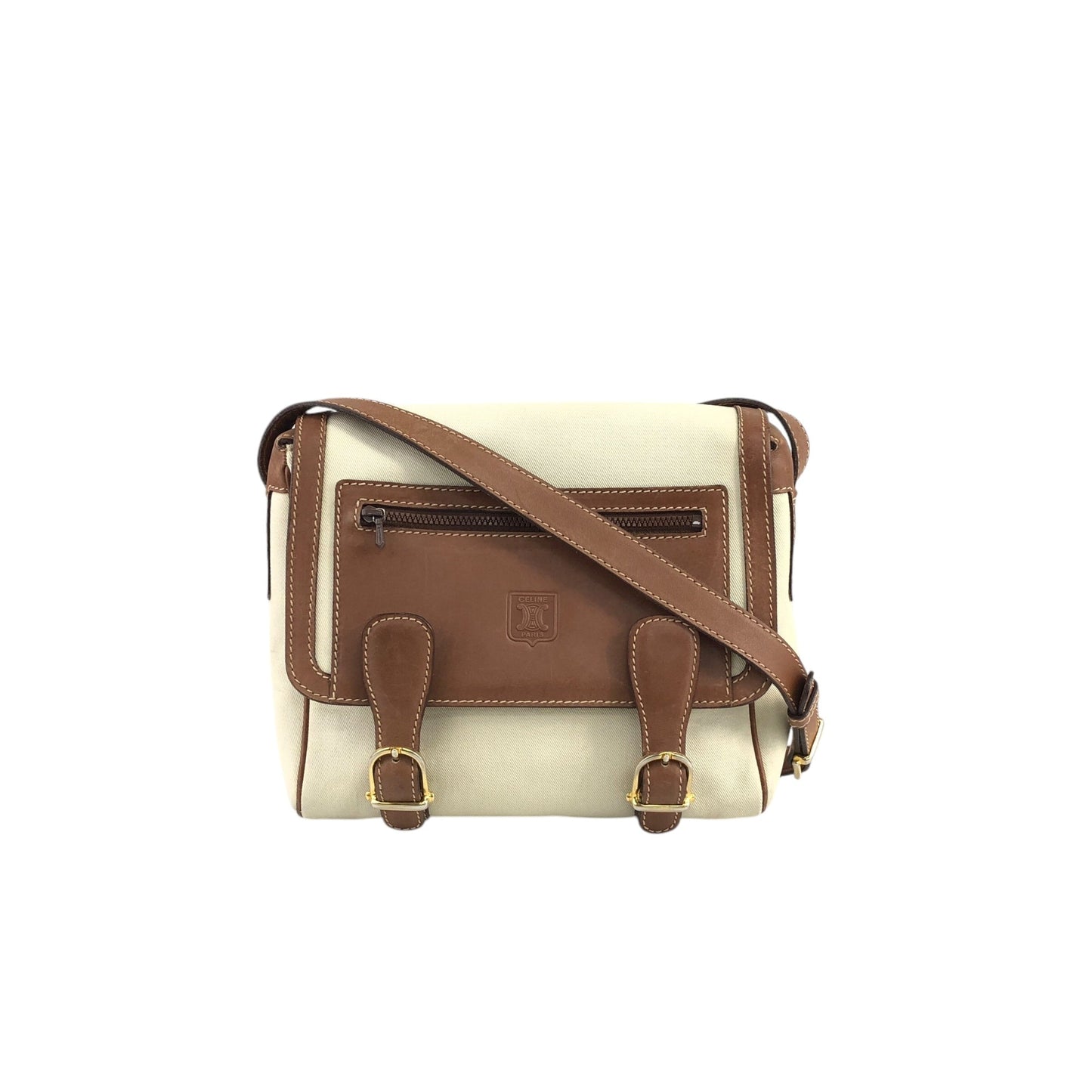CELINE Shoulder bag White×Brown ue3evj