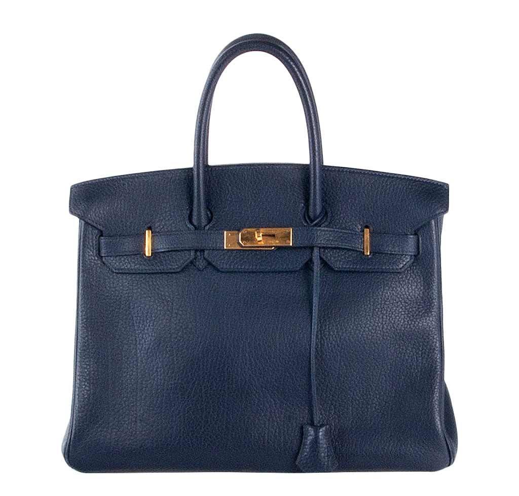 HermesBirkin 35 Navy Fjord Bag GHW