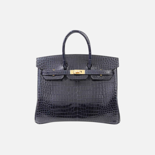 Birkin 25 Shiny Porosus Crocodile Bleu Baltique GHW