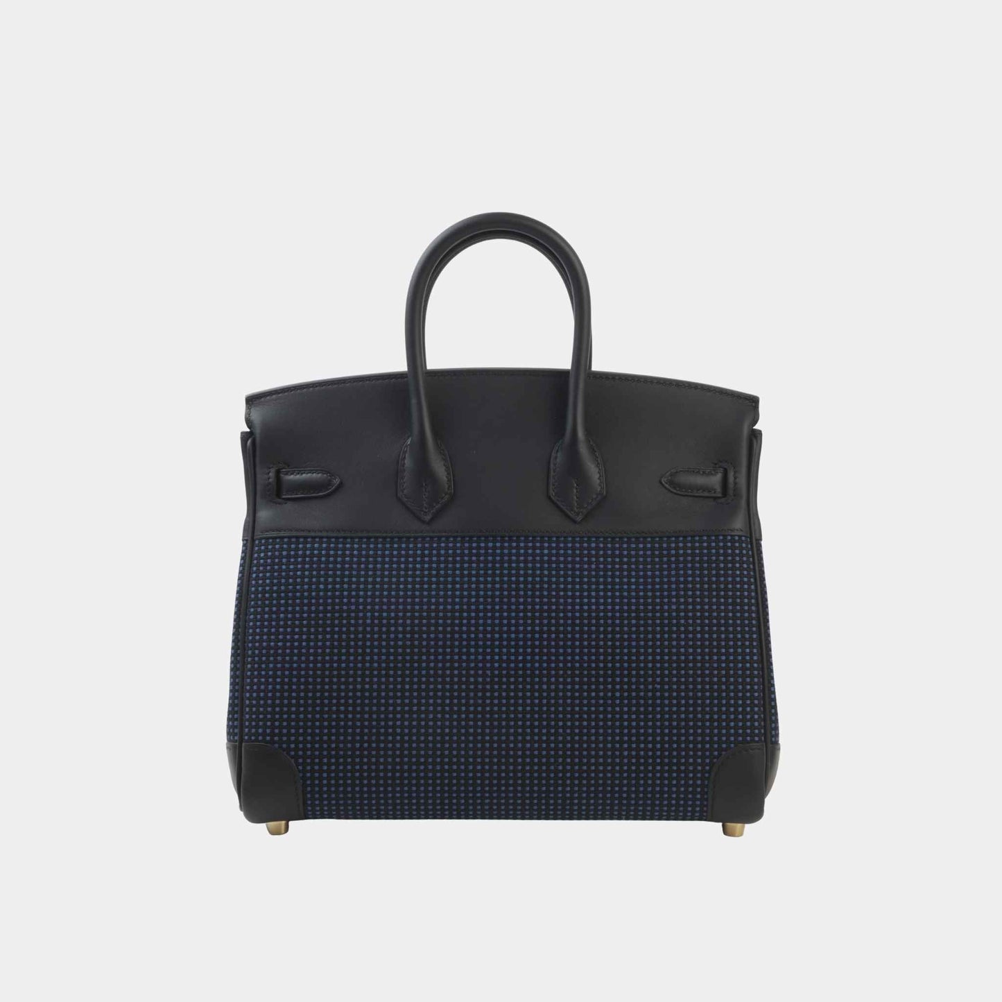 Birkin 25 Swift-Toile Quadrille Canvas Black/ Bleu Egee GHW