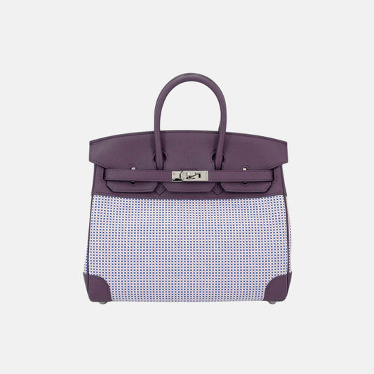 Birkin 25 Swift-Toile Quadrille Canvas Cassis/ Mauve Sylvestre/ Ecru PHW