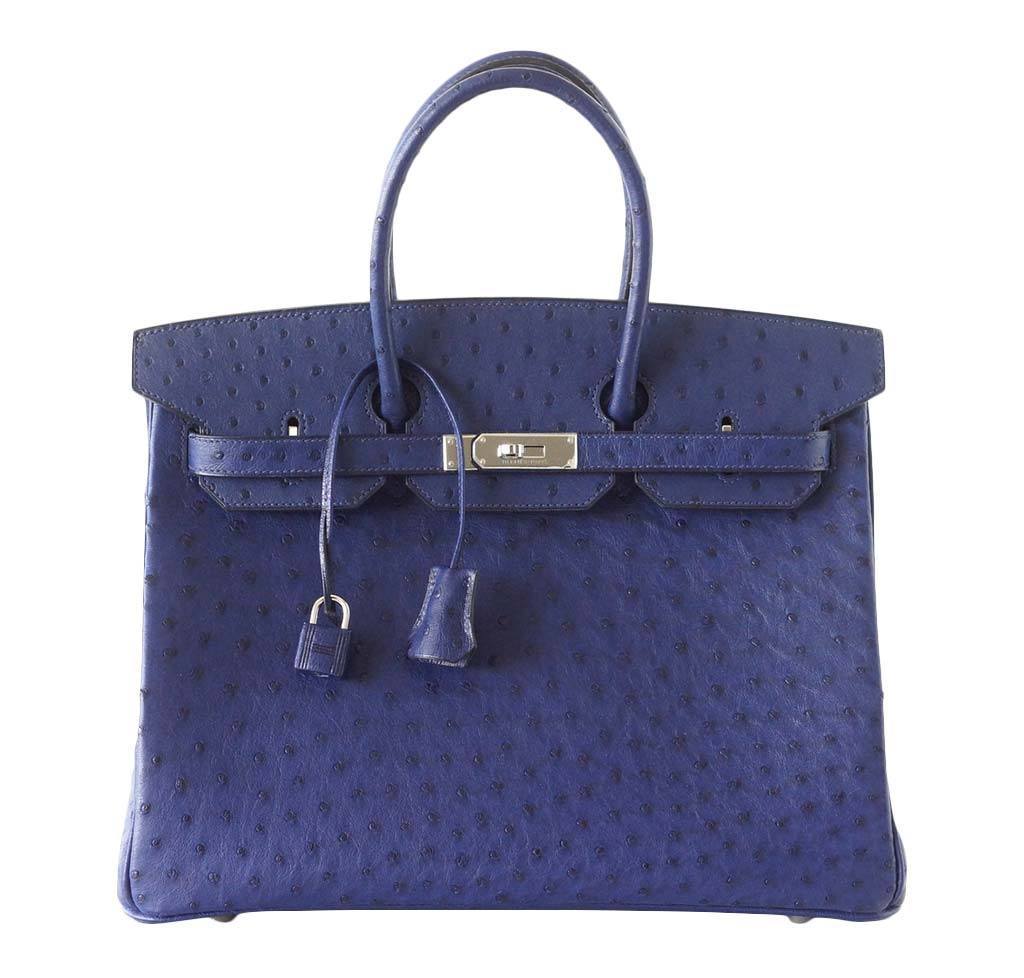 HermesBirkin 35 Blue Iris Ostrich Bag