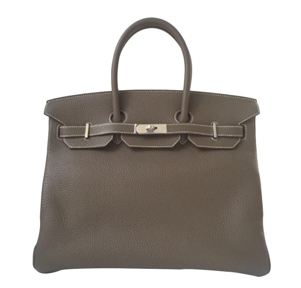 HermesBirkin 35 Etoupe Clemence Leather Bag