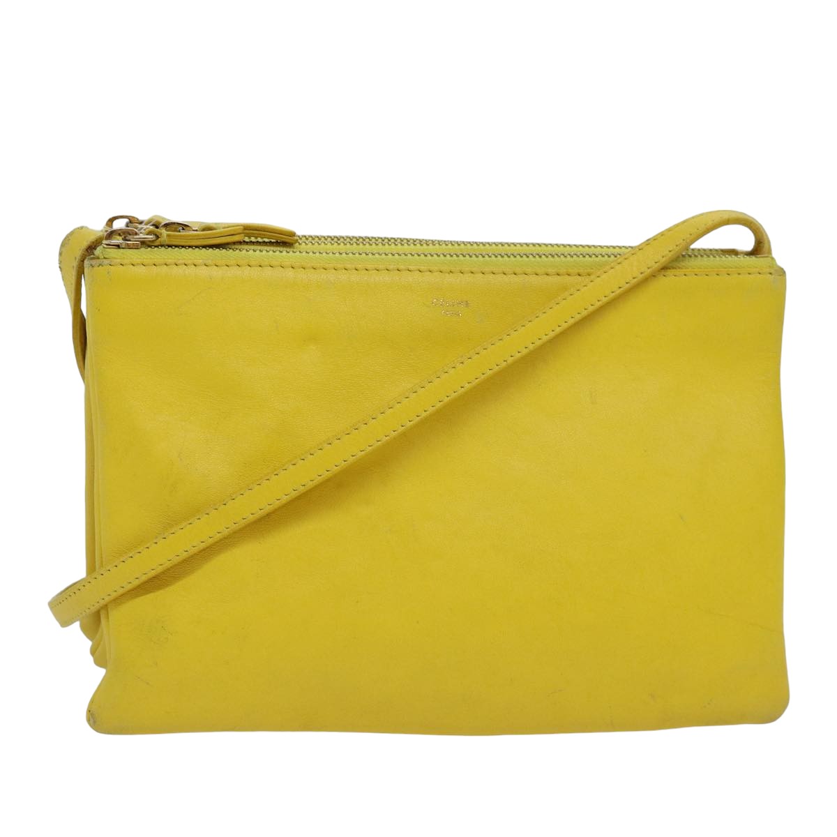 Luxury CELINE Trio Shoulder Bag Leather Yellow Auth hk1472