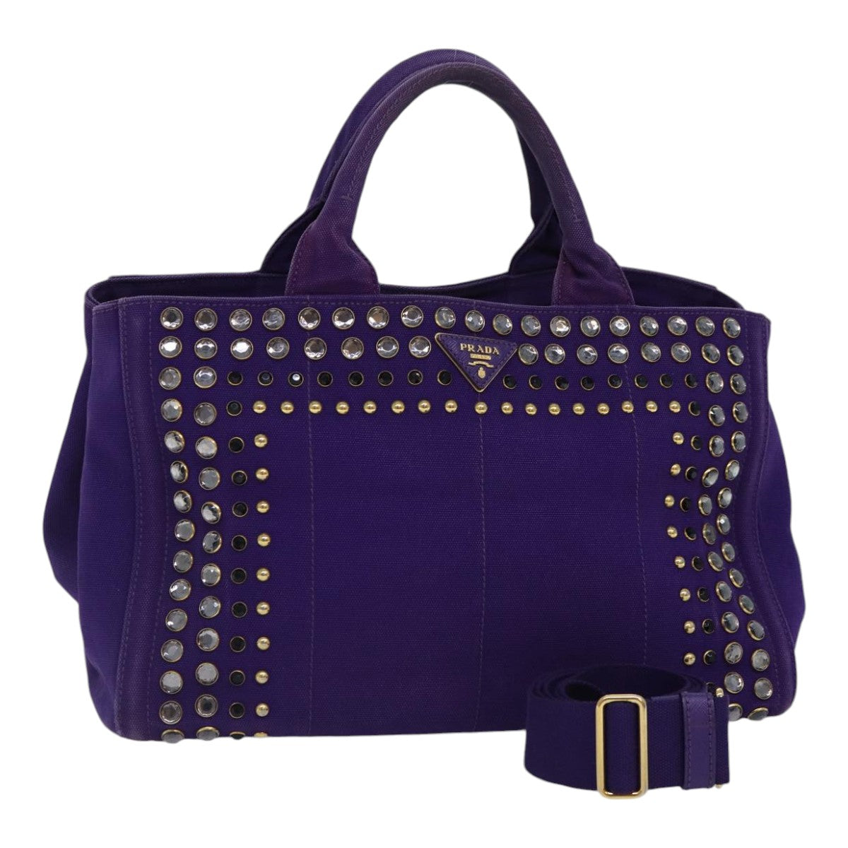PRADA Hand Bag Canvas Purple Gold Auth
