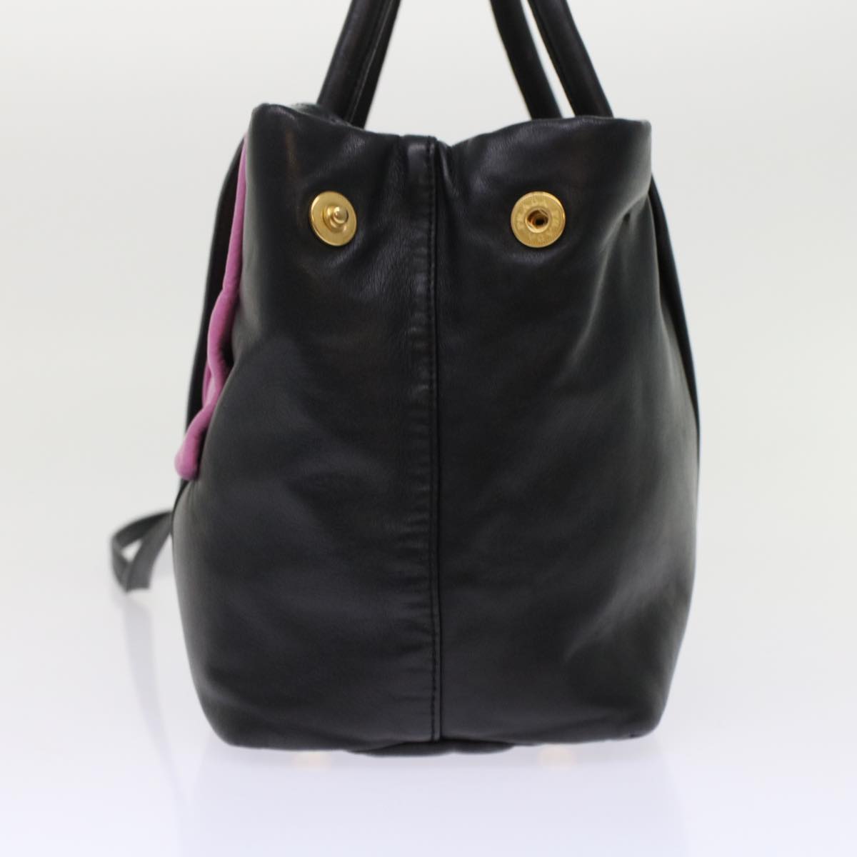 Prada Ribbon Hand Bag Leather 2way Black Pink