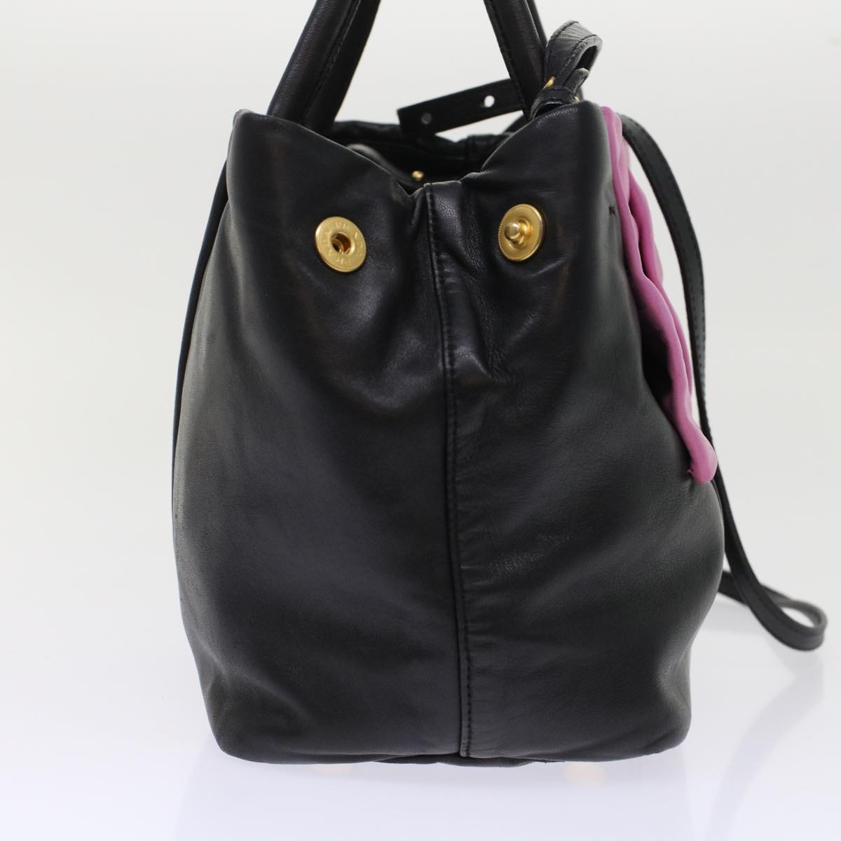 Prada Ribbon Hand Bag Leather 2way Black Pink