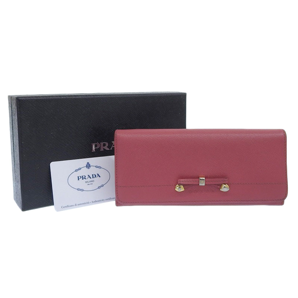 PRADA Long Wallet Purse 1M1132 Safiano pink ribbon Women