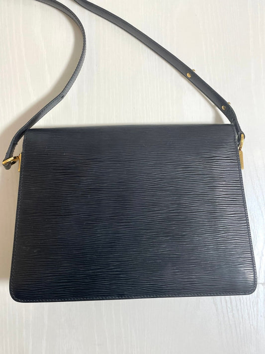 LOUIS VUITTON rare black epi mod shoulder bag with green bullseye