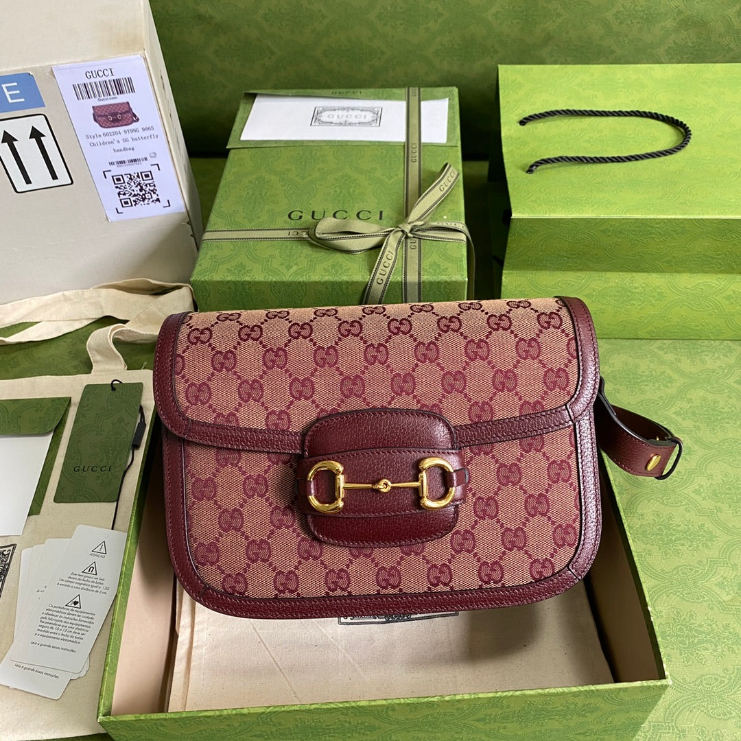 Gucci Horsebit Leather Canvas Shoulder Bag Style 6