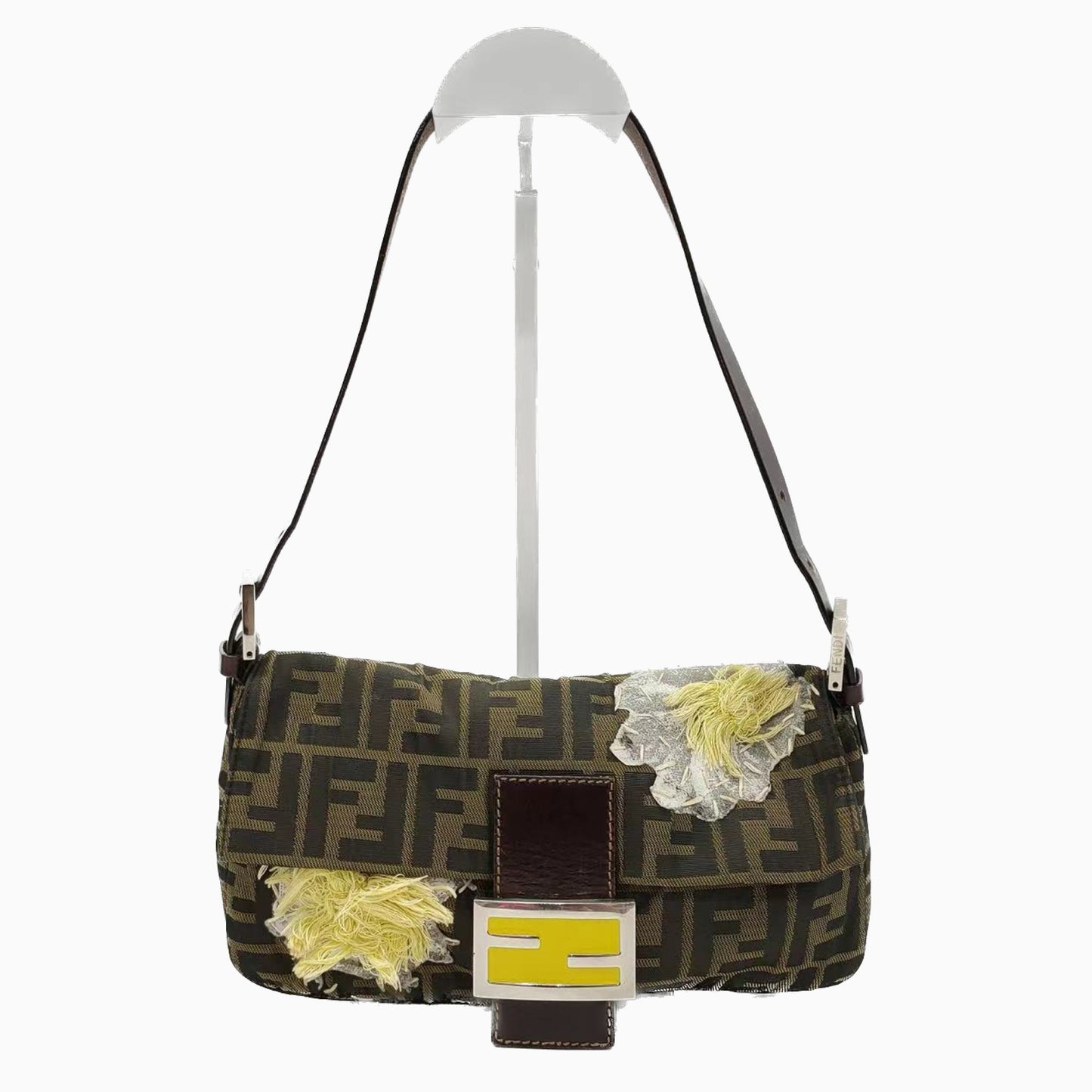 FENDI Baguette Zucca Print with Flower Embroidery