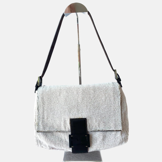 Fendi Mamma Baguette White Glitter Beads
