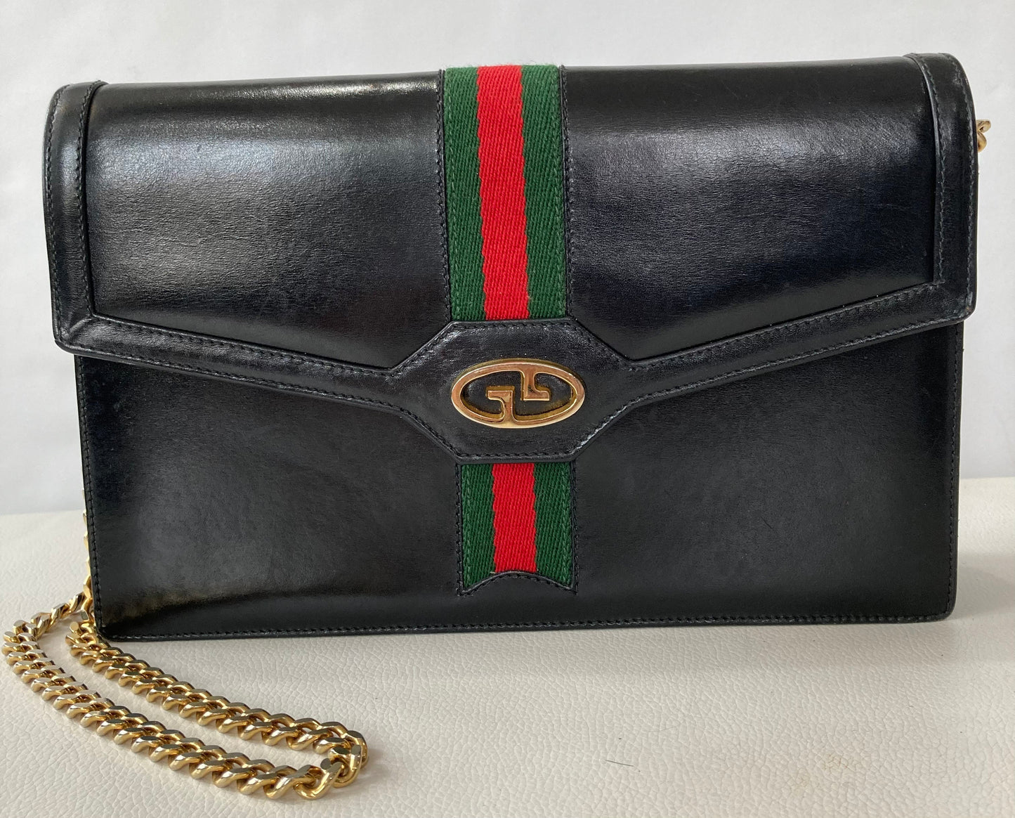 Gucci Web Leather Chain Shoulder Bag