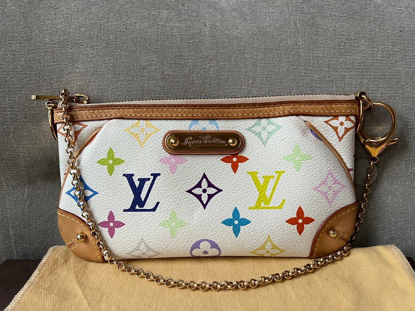 Louis Vuitton Milla Pochette White Multicolore Takashi Clutch
