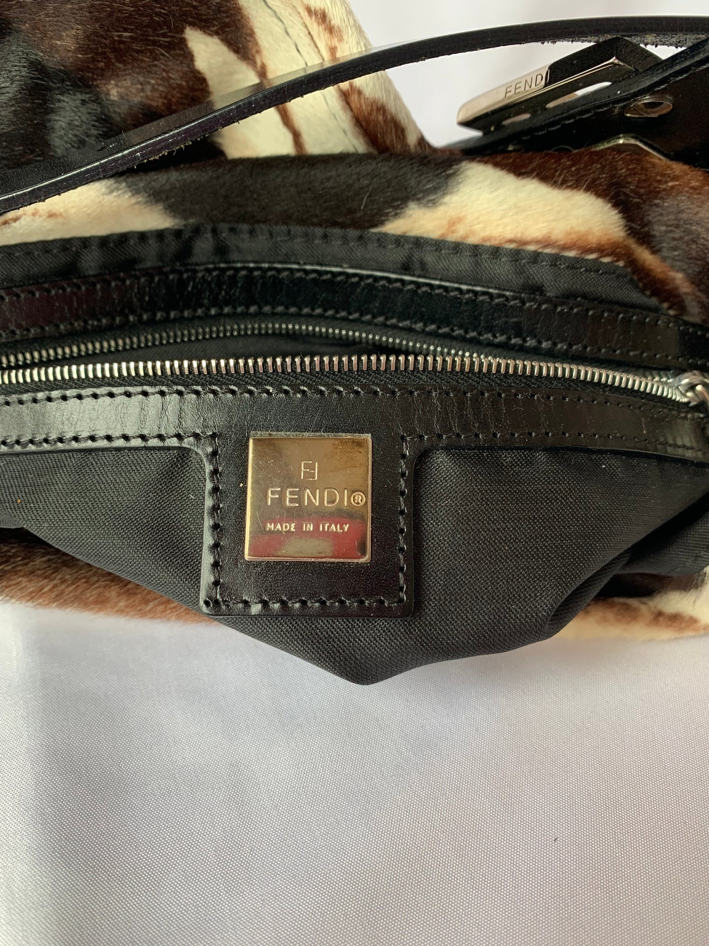 Fendi Baguette Shoulderbag Ponyhair calfskin with metal plates