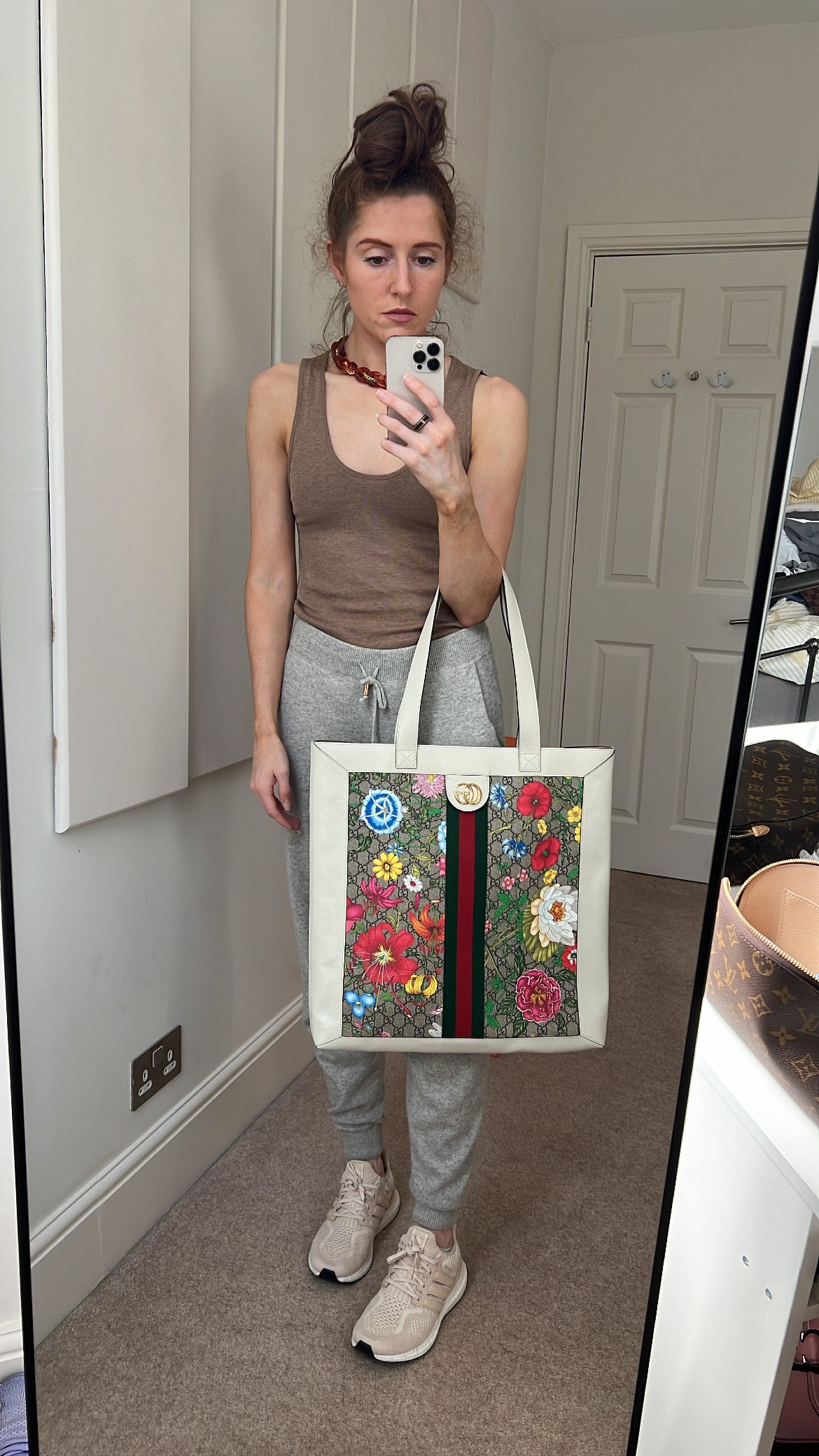 Gucci Ophidia White Leather Canvas Tote