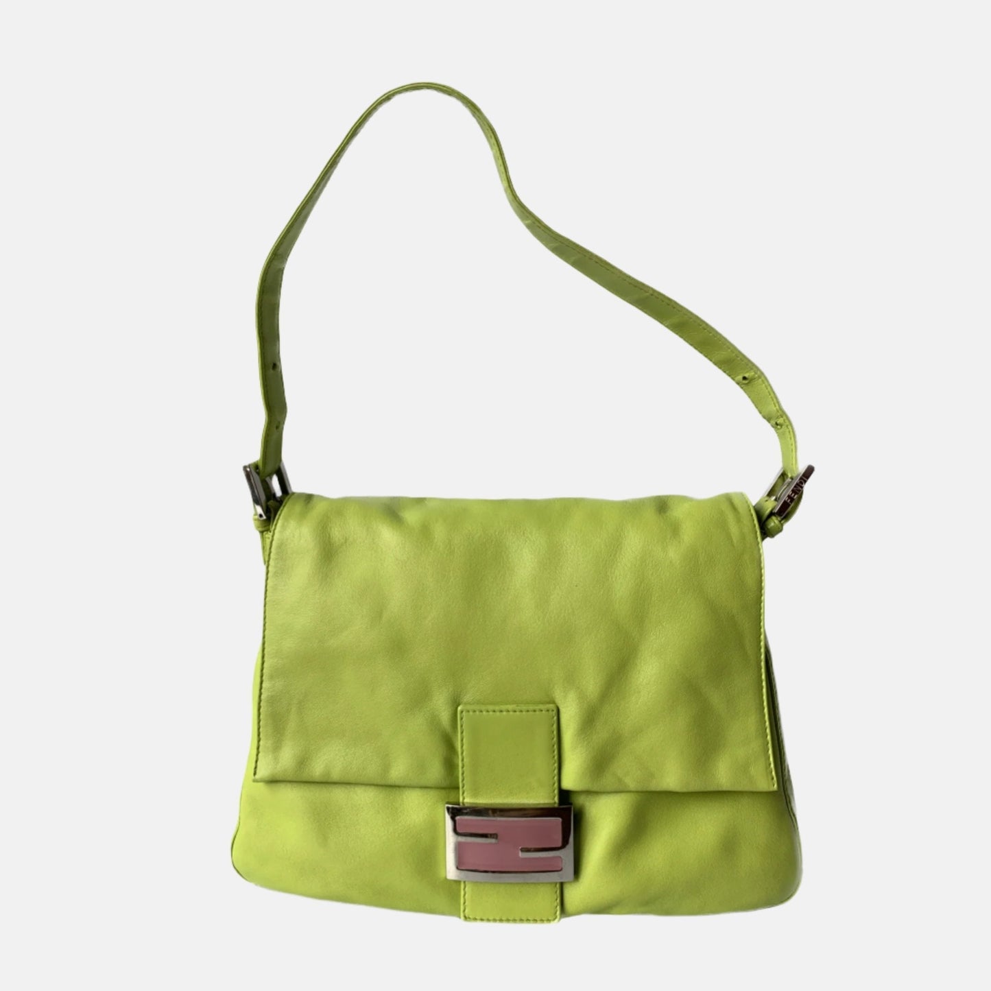 Fendi Mamma Baguette Lime green lambskin leather