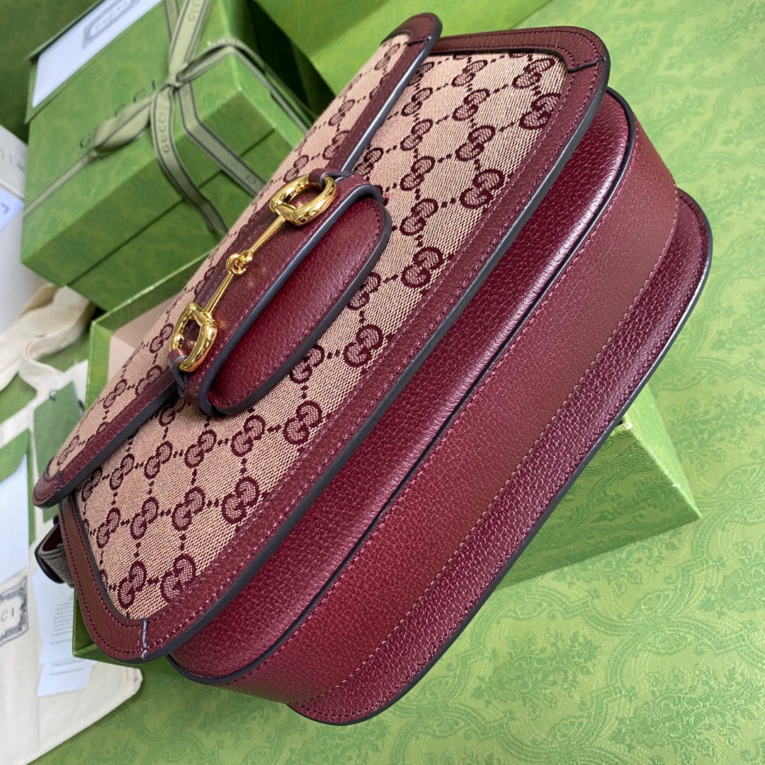 Gucci Horsebit Leather Canvas Shoulder Bag Style 6