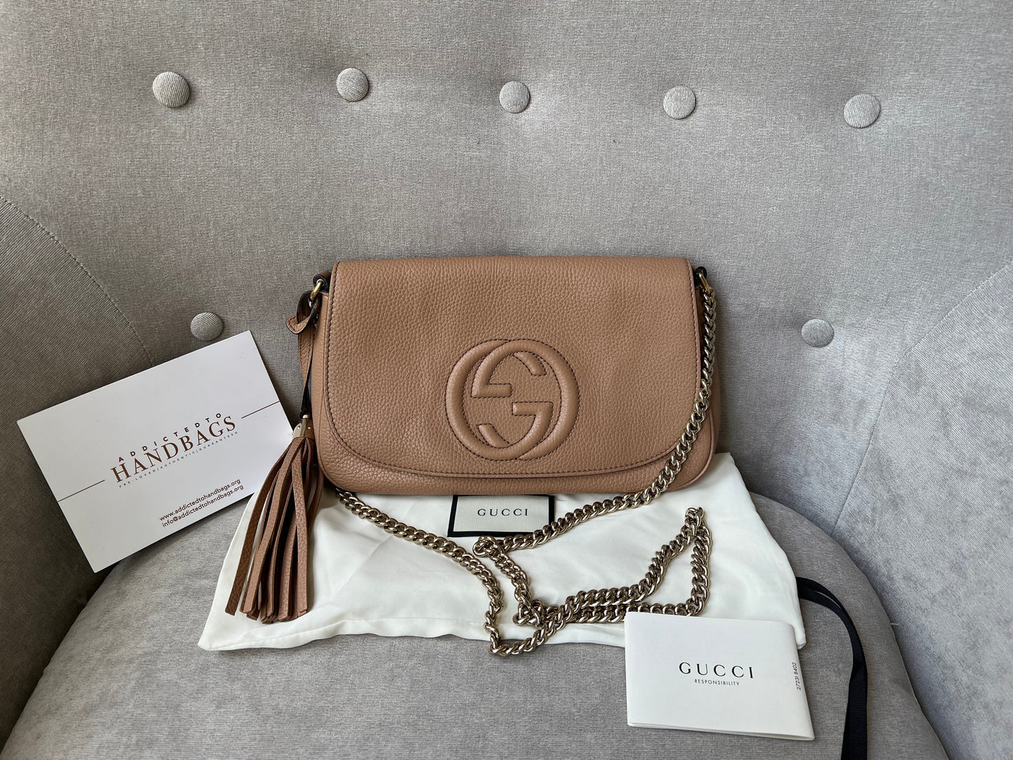 Gucci Soho Beige Leather Chain Crossbody
