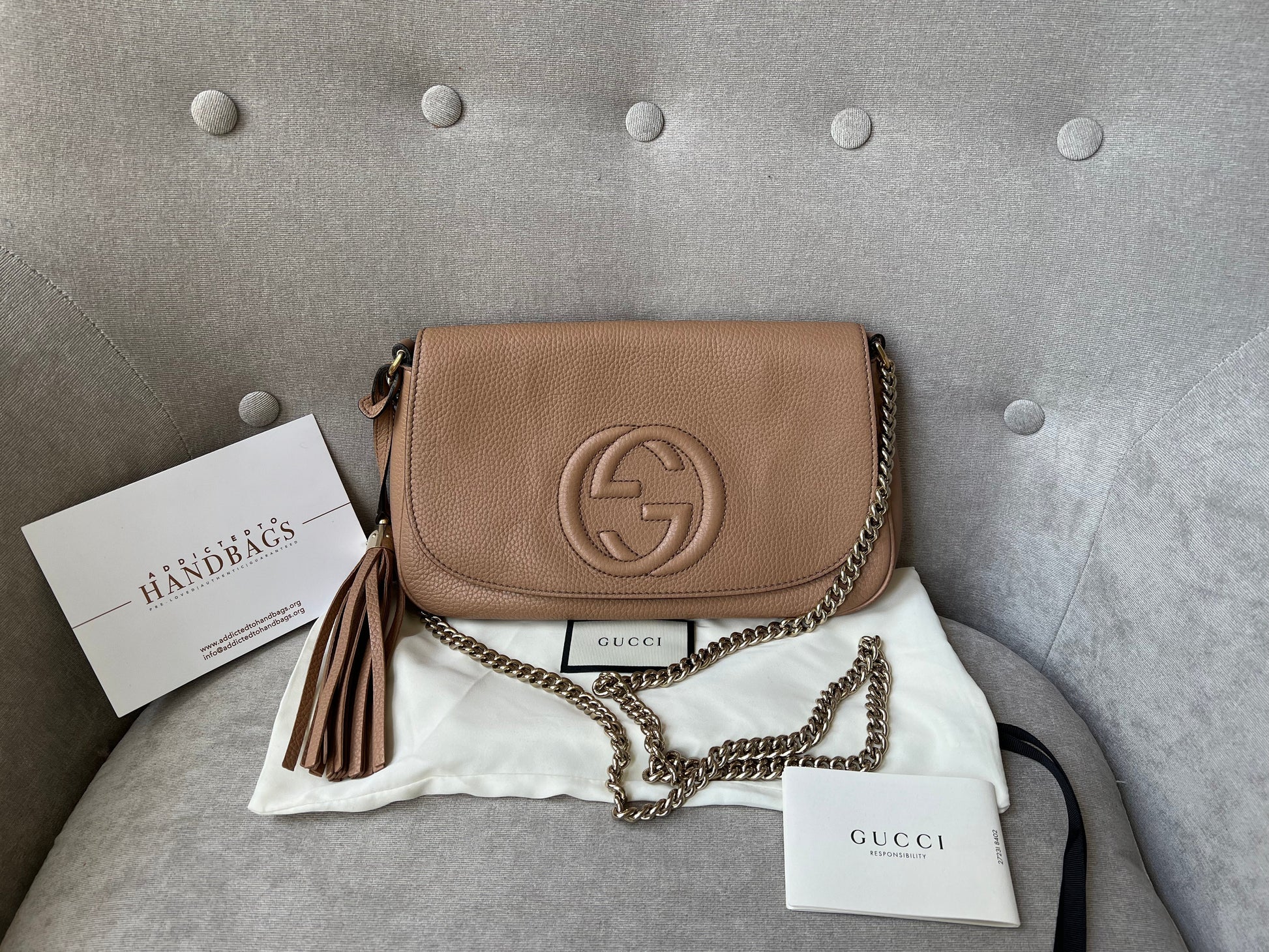 Gucci Soho Beige Leather Chain Crossbody